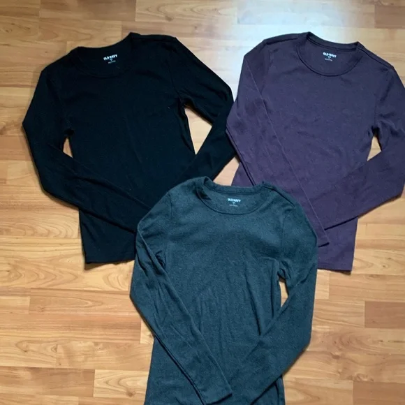 Old Navy Trio of Long Sleeve Tops - Black, Dark Purple, Charcoal - Picture 1 of 5